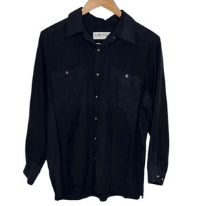 Orvis Black Silk Button Up Long Sleeve Blouse Women Size L